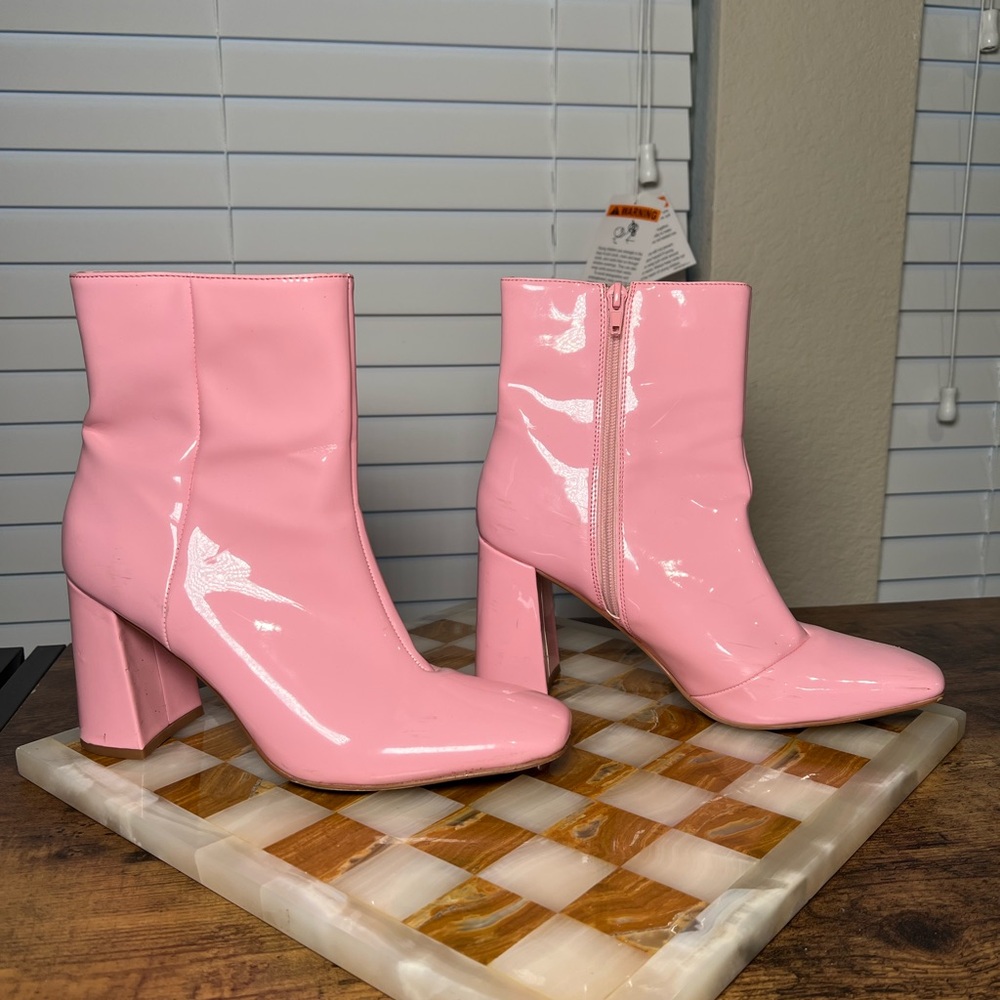 Steve Madden Pink Patent Taryn Ankle Boots